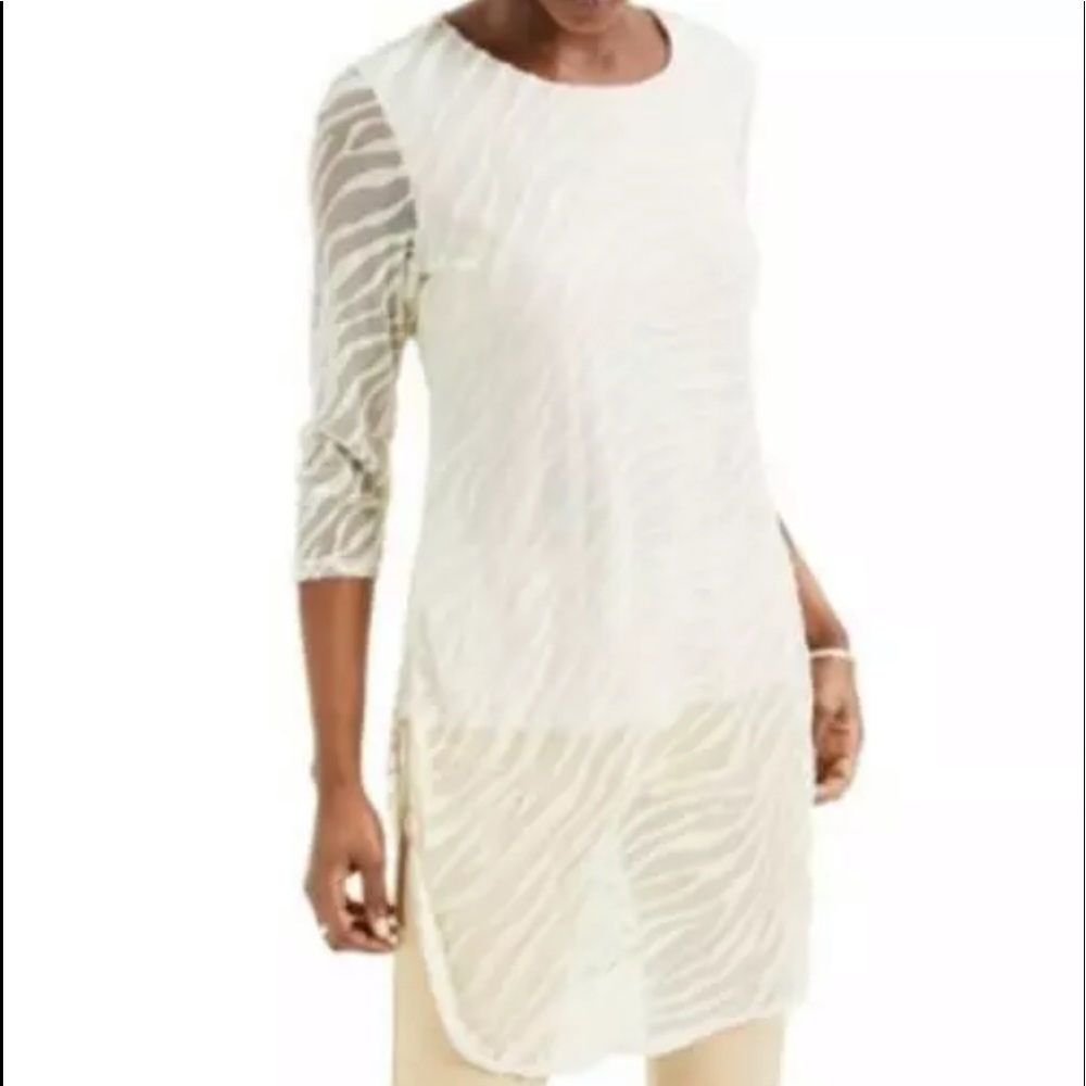 $80 Alfani Zebra-Print Burnout Layered Tunic Natural Size Large